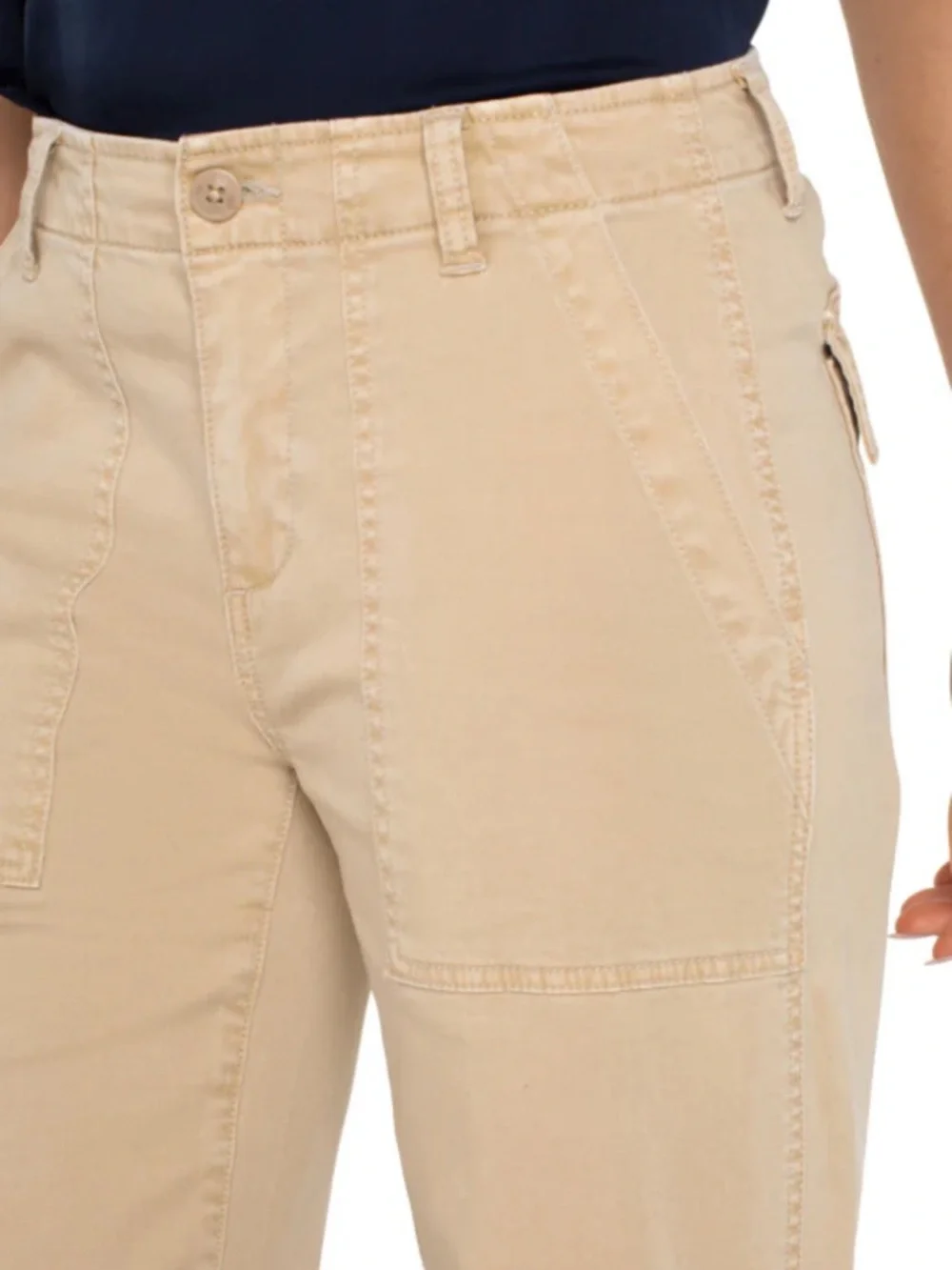 Liverpool Los Angeles Wide Leg Crop Mid Rise Cargo Pants Tan Size 6/28 - Picture 9 of 13